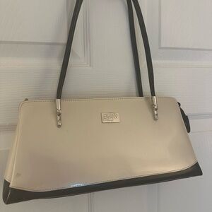 Beijo Cream and Black Patent Shoulder Bag with Dual Straps